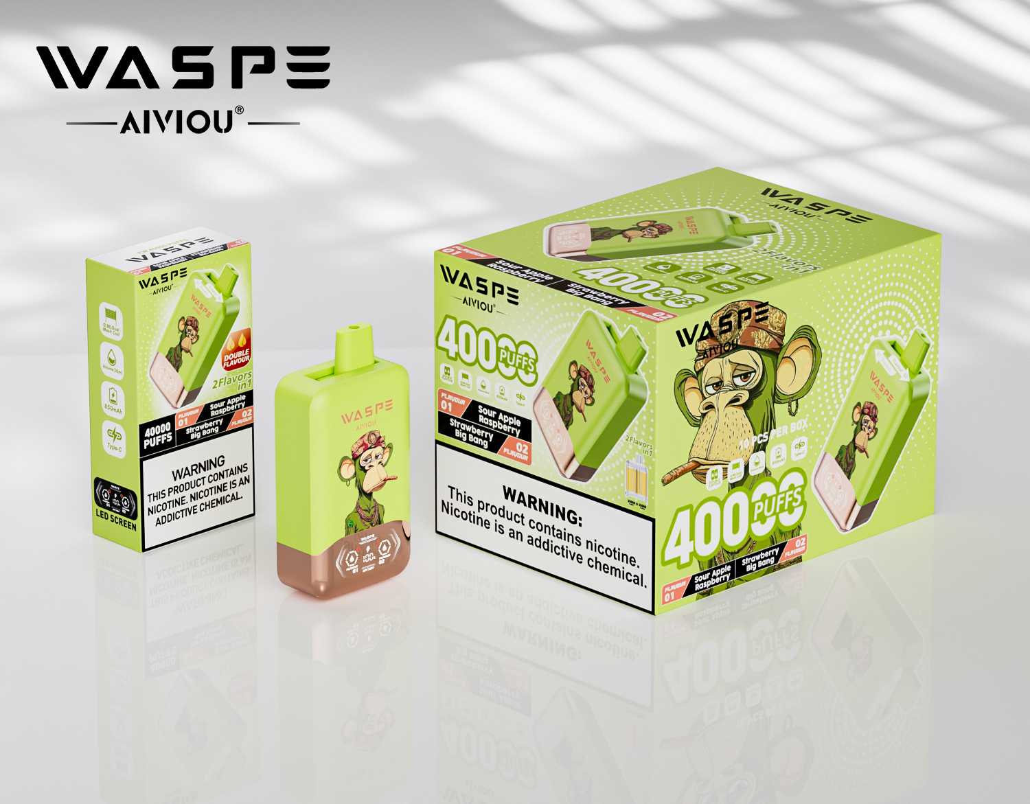 WASPE AIVIOU 40000 Sour Apple Raspberry/Strawberry Big Bang