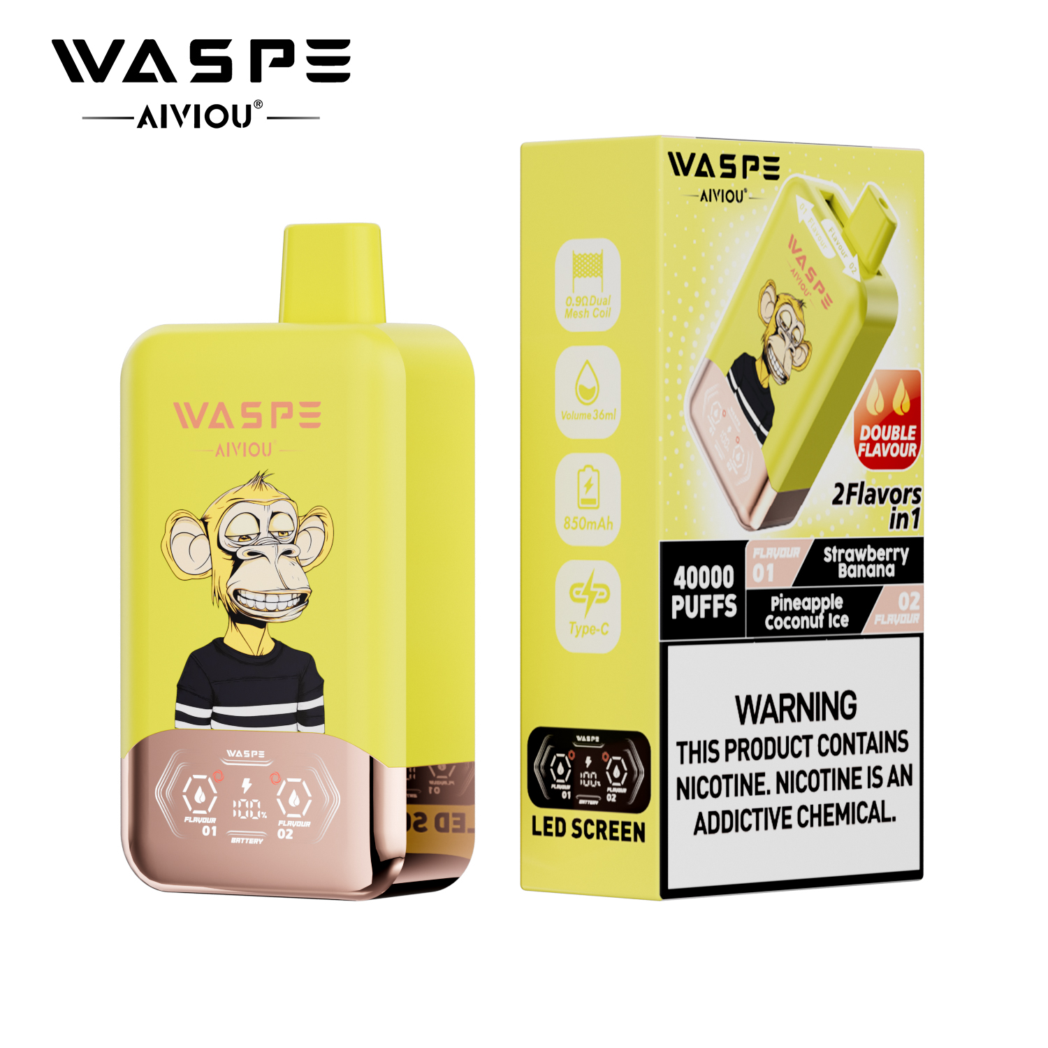 WASPE AIVIOU 40000 Strawberry Banana/Pineapple Coconut Ice