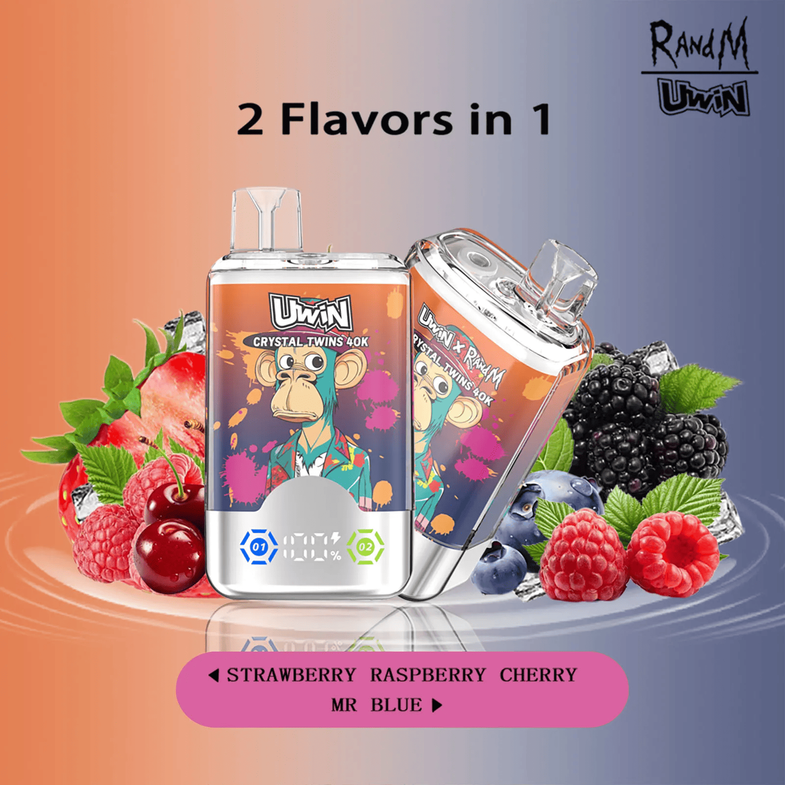 Uwin Crystal Twins 40000 Strawberry Raspberry Cherry/Mr Blue