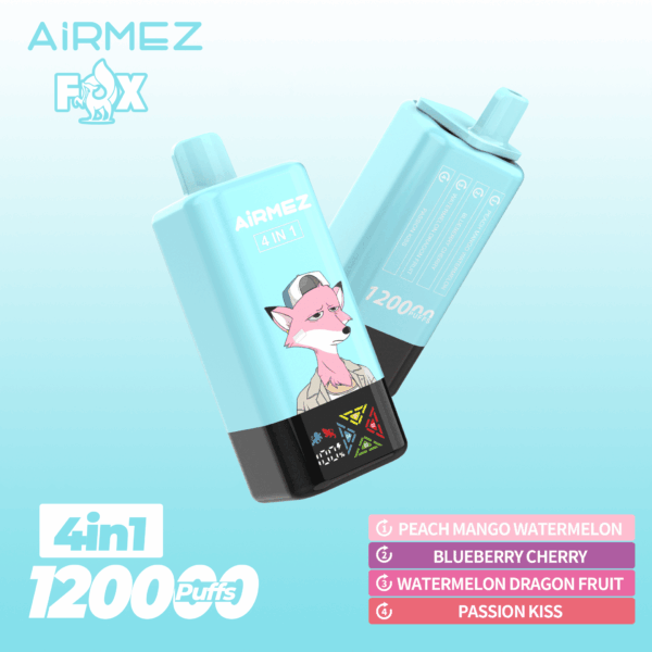 Airmez FOX 4 IN 1 120K Peach Mango Watermelon/Blueberry Cherry/Watermelon Dragon Fruit/Passion Kiss