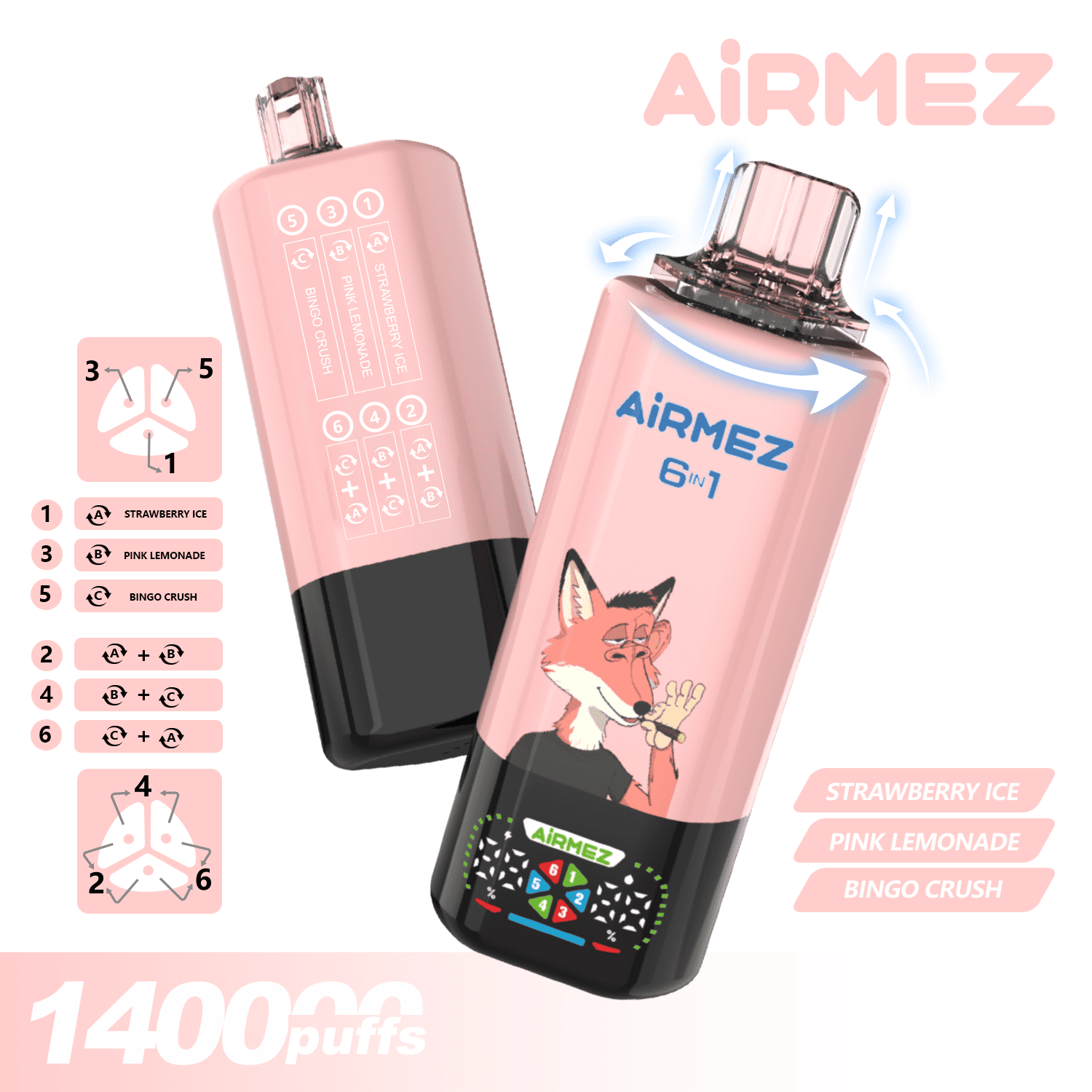 Airmez FOX 6 IN 1 140K Strawberry Ice/Pink Lemonade/Bingo Crush