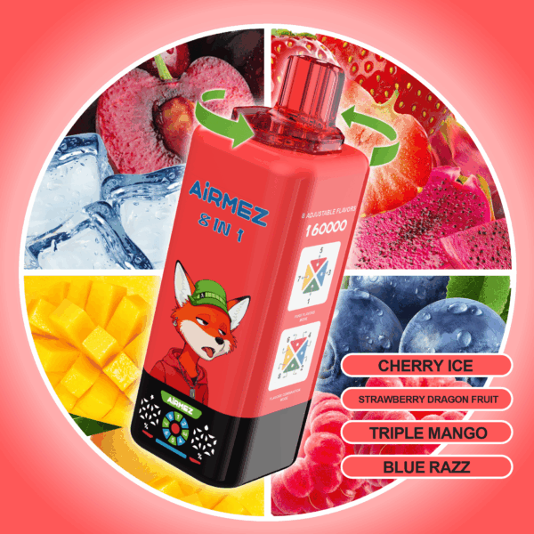 Airmez FOX 8 IN 1 160K Cherry Ice/Strawberry Dragon Fruit/Triple Mango/Blue Razz