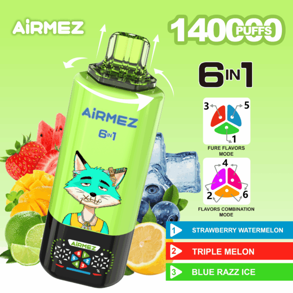 Airmez FOX 6 IN 1 140K Strawberry Watermelon/Triple Melon/Blue Razz Ice