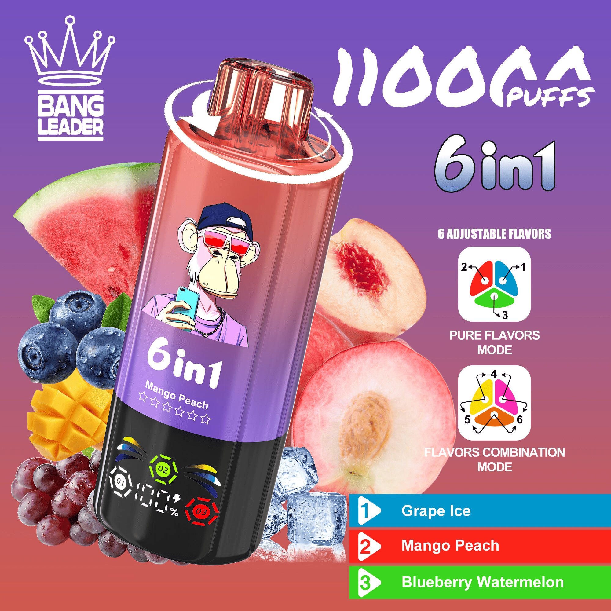 Bang Leader 110K Grape Ice/Mango Peach/Blueberry Watermelon