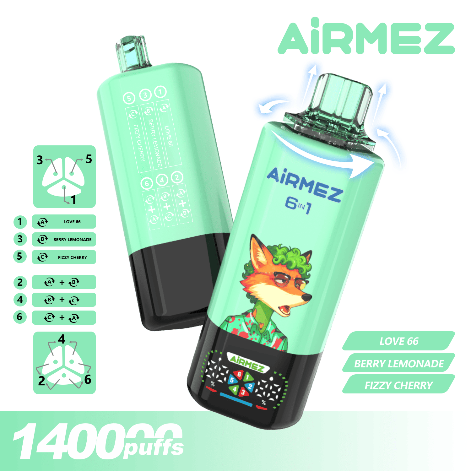 Airmez FOX 6 IN 1 140K Love 66/Berry Lemonade/Fizzy Cherry