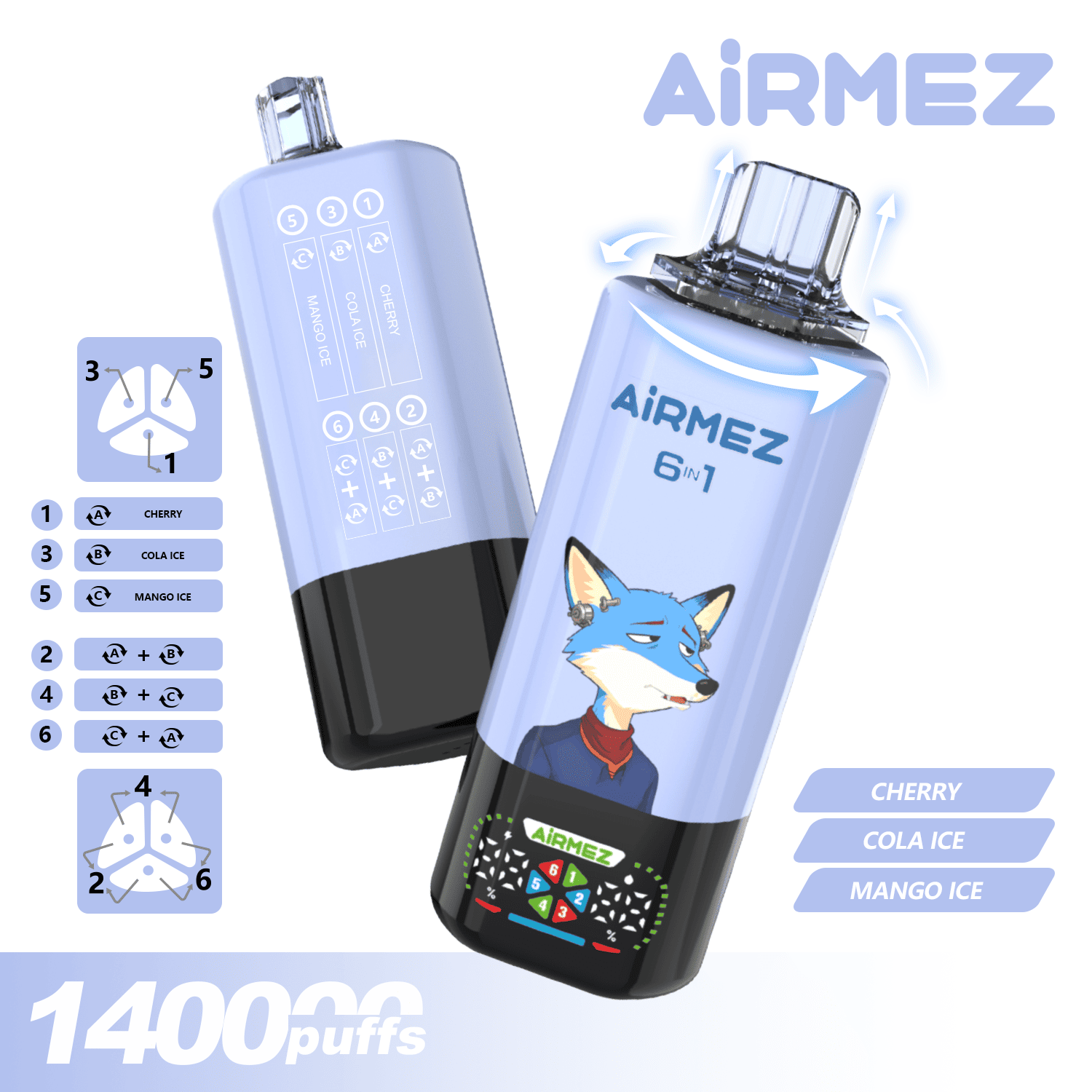 Airmez FOX 6 IN 1 140K Cherry/Cola Ice/Mango Ice