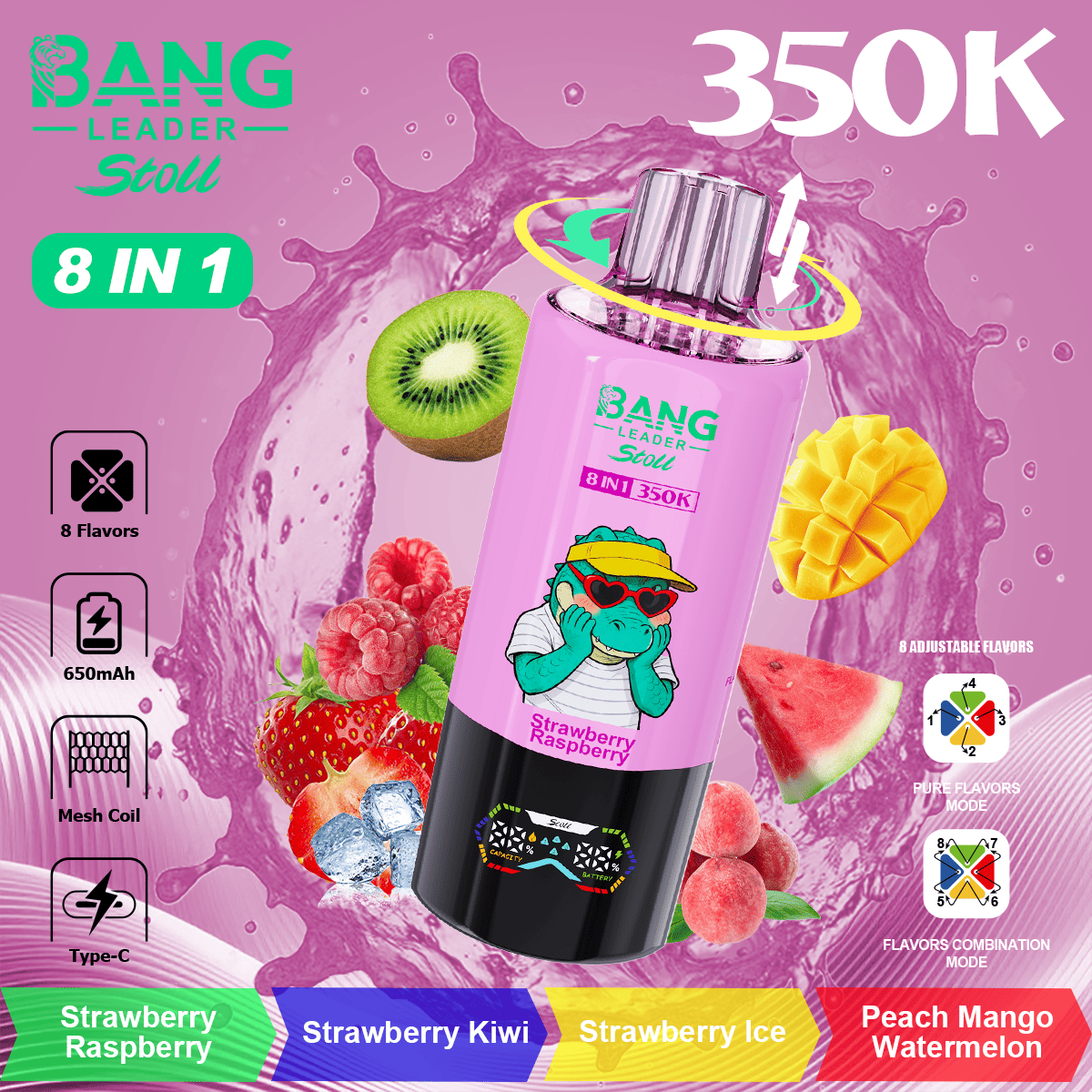 Bang Leader 350K Strawberry Raspberry/Strawberry Kiwi/Strawberry Ice/Peach Mango Watermelon