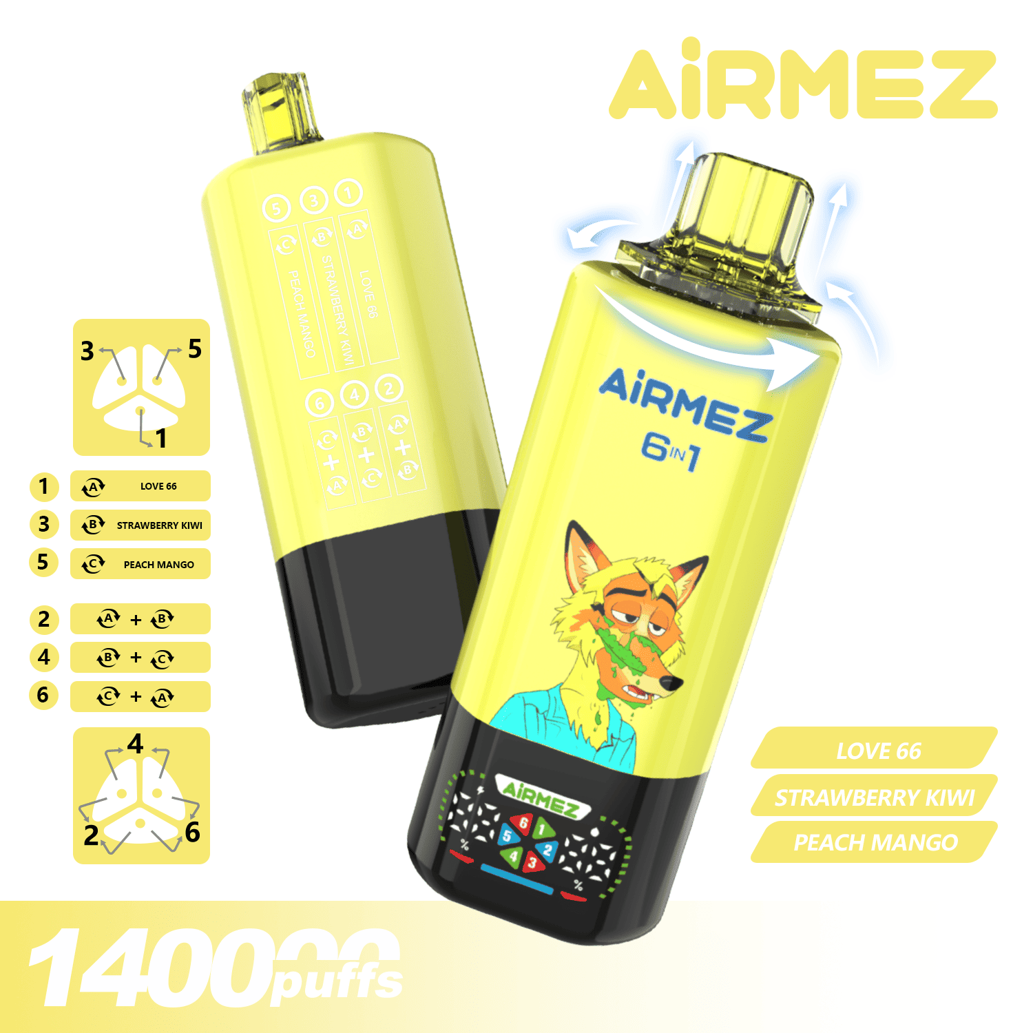 Airmez FOX 6 IN 1 140K Love 66/Strawberry Kiwi/Peach Mango