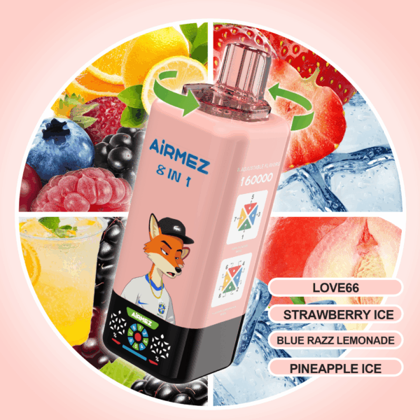Airmez FOX 8 IN 1 160K Love66/Strawberry Ice/Blue Razz Lemonade/Pineapple Ice