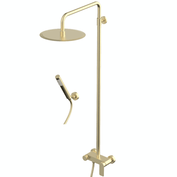 S2 GOLD MIJEŠALICA ZA TUŠ KADU SA USPONSKIM TUŠEM (KRUŽNA TUŠ RUŽA D.250 mm) ZLATNA