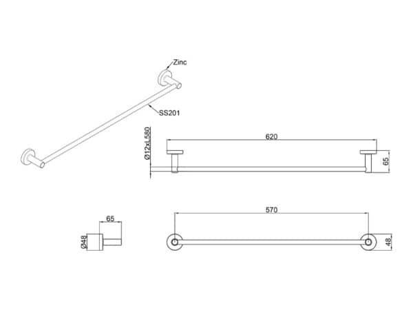 Alternative view of DRŽAČ RUČNIKA LINNI MODERN 60 CM JEDNODIJELNI