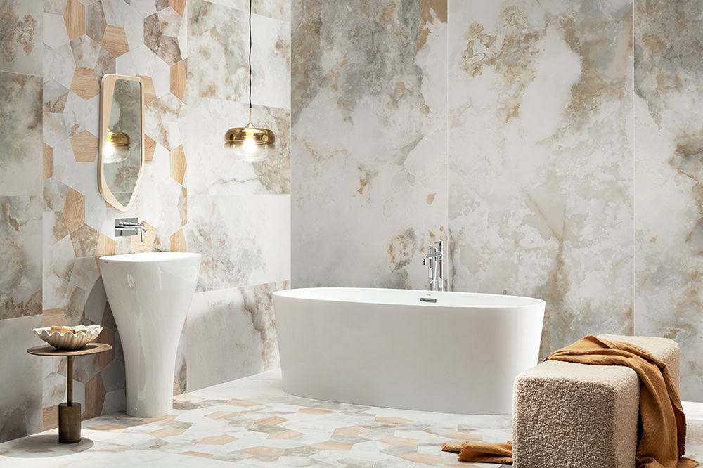 TRENDOVI U UREĐENJU KUPAONICA ZA 2025. GODINU 1 Tubadzin kao vodeći lider u uređenju kupaonica velikim formatima pločica.