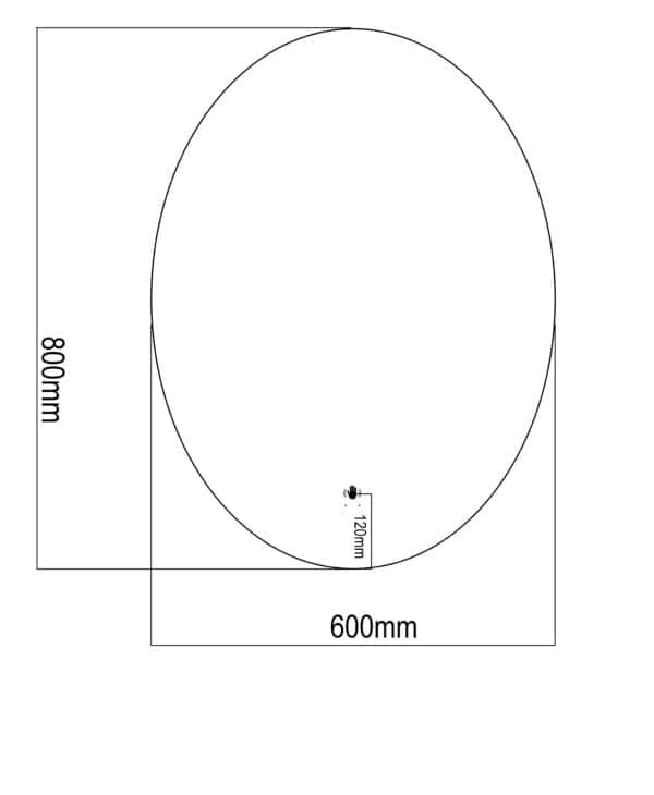 PRESTIGE OVALNO OGLEDALO LED & FOG FREE 60X80 tehnicki crtez