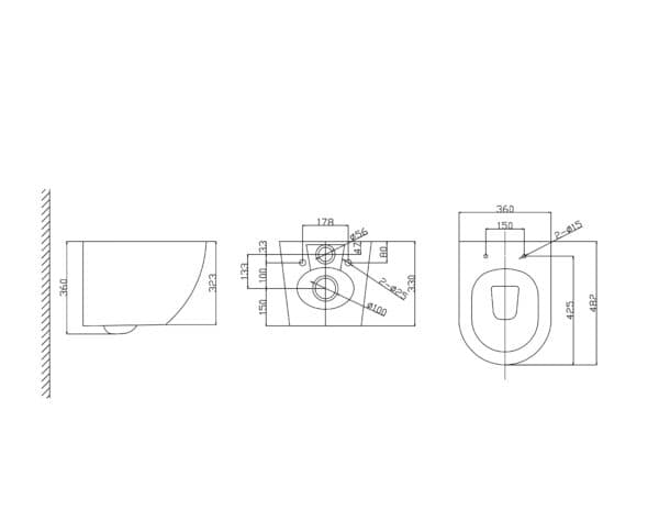 PRESTIGE WC ŠKOLJKA TORNADO SA SOFTCLOSE DASKOM tehnicki crtez