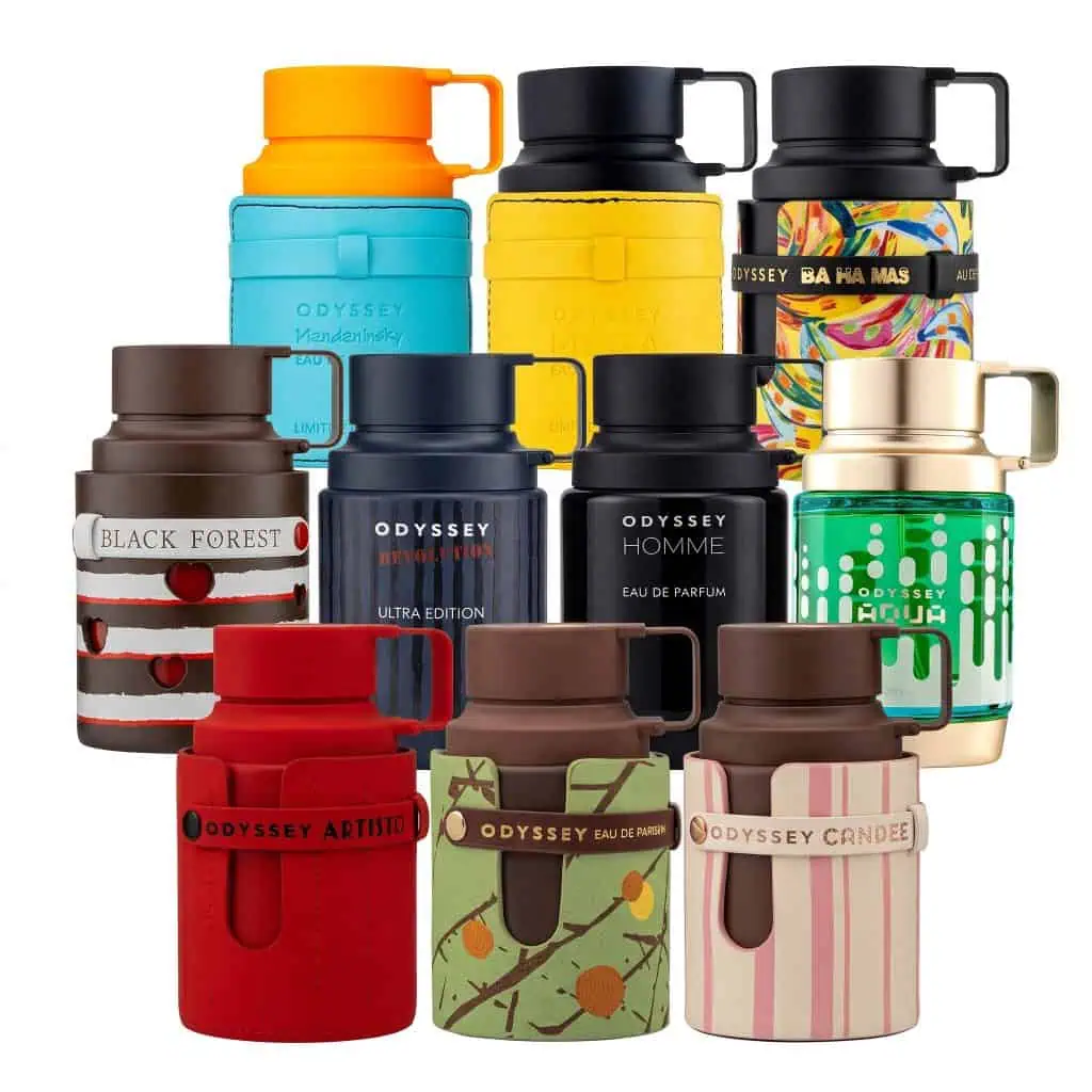 botellas de perfume de las distintas versiones de Odyssey de Armaf