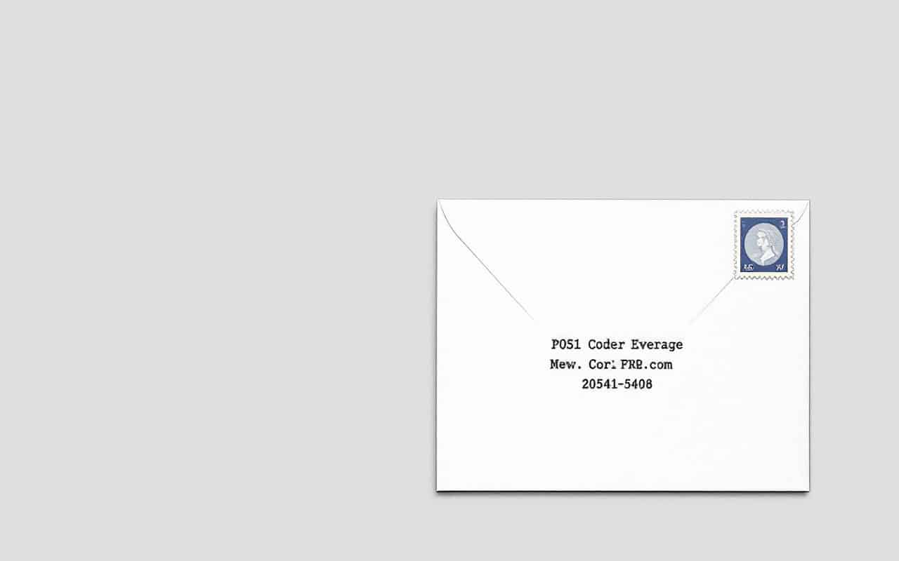 Envelope with correctly placed stamp and postal code