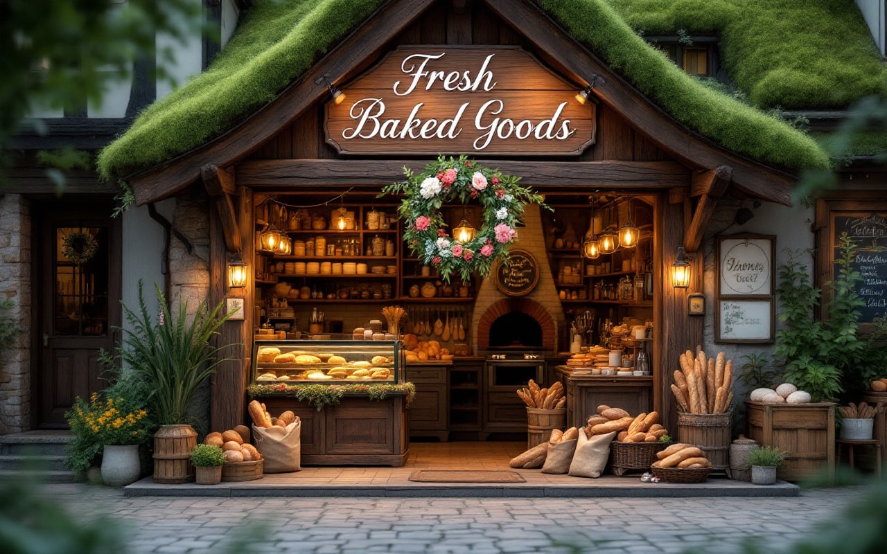 Scène d'une boulangerie artisanale avec éléments SWOT distincts.