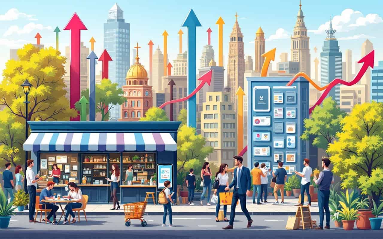 Visualization of the economic impact of SMEs in an urban landscape.