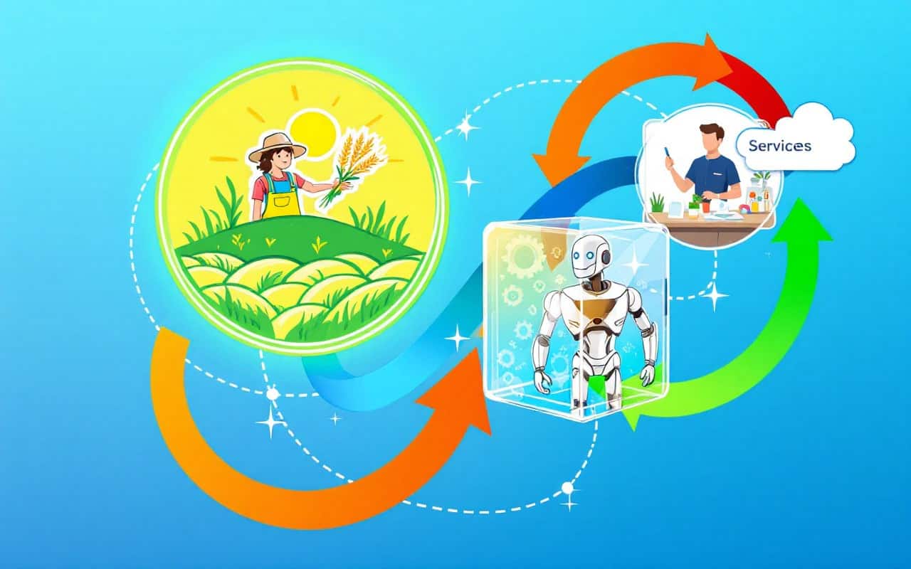 Icônes modernes des secteurs économiques : agriculture, industrie, services
