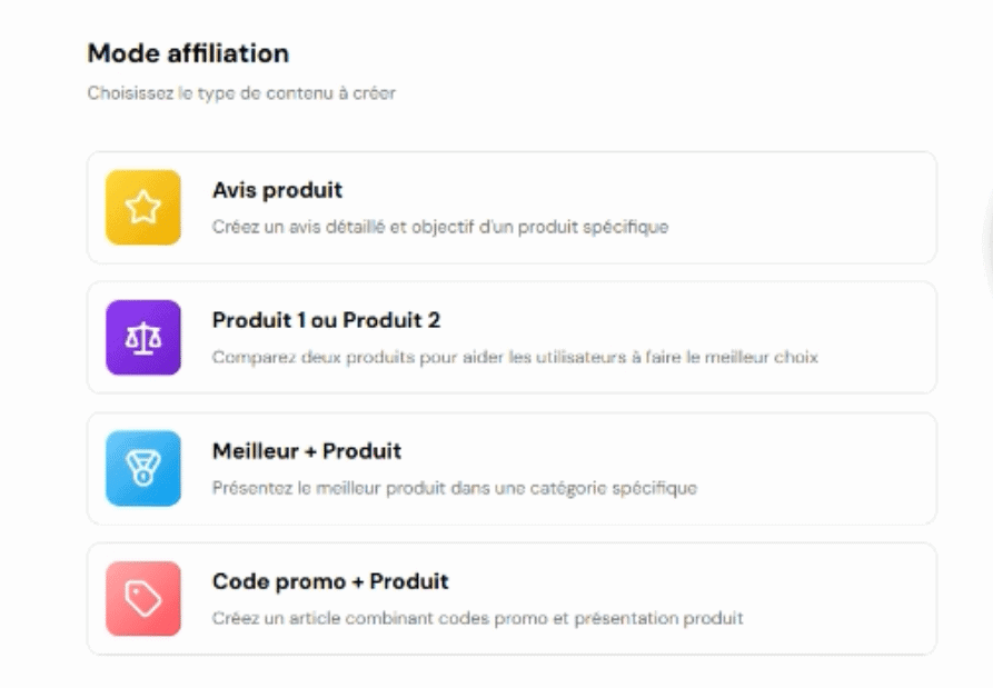 Les 4 templates de génération de contenu en mode Affiliation