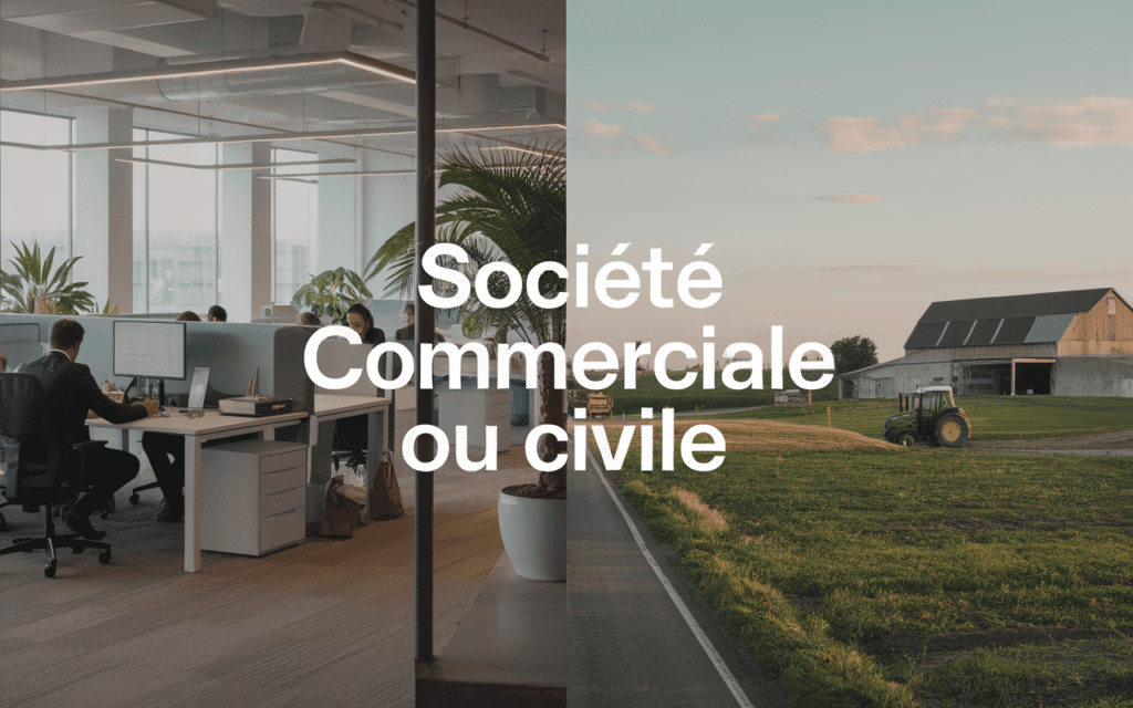 Concept de société commerciale et civile avec bureau moderne et paysage agricole.