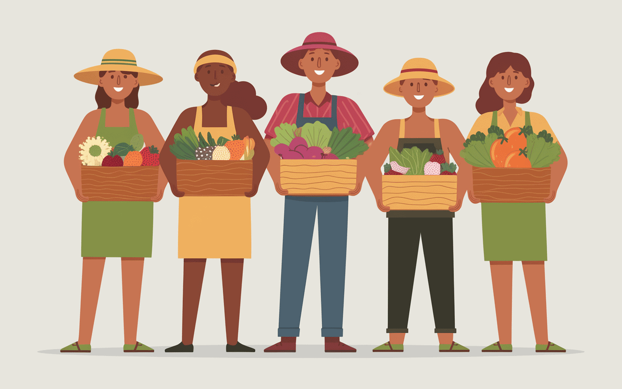 scène de divers vendeurs de fruits et légumes