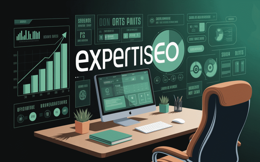 Interface digitale avec graphiques de croissance SEO et analyses web