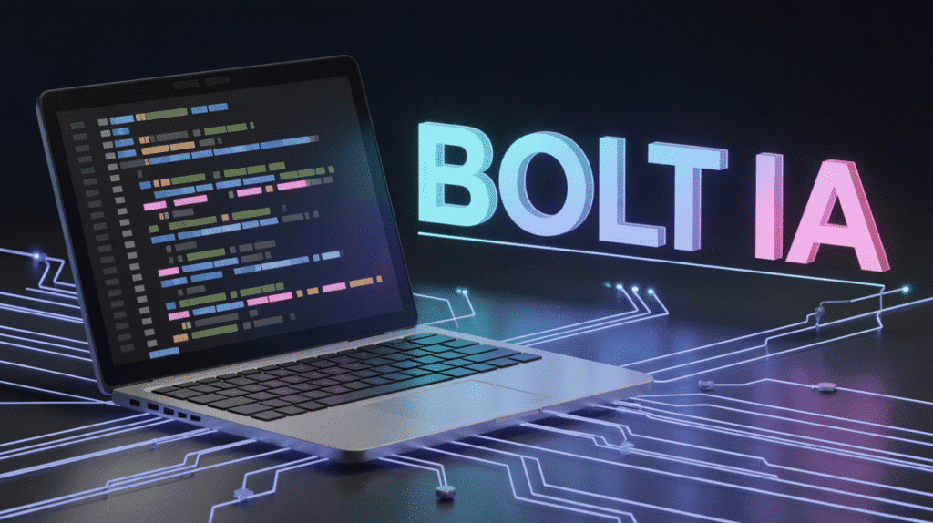 Ordinateur avec code et UI flottants