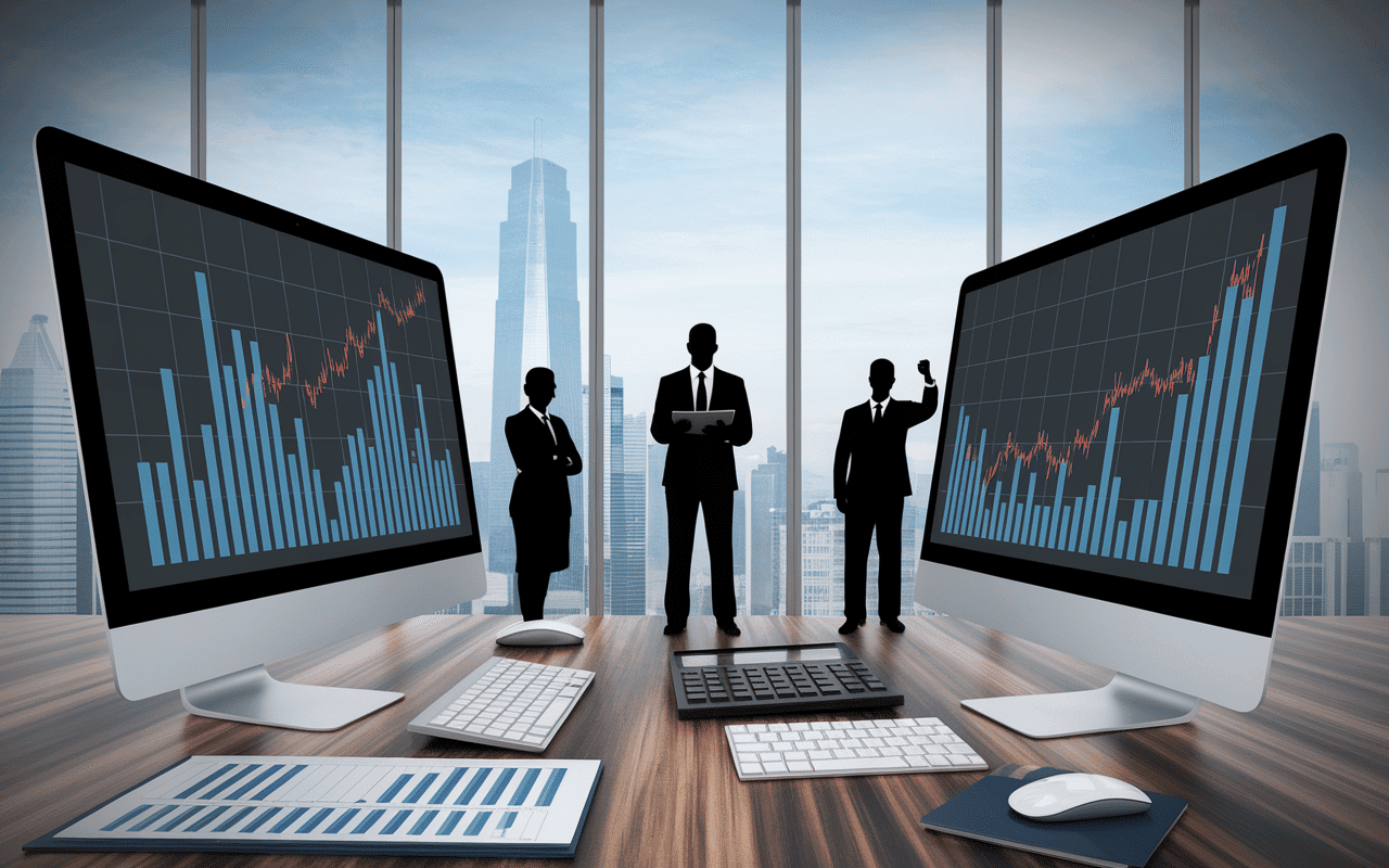 Bureau CIP dirigeants avec graphiques financiers