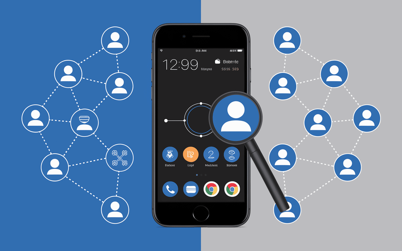 Écran iPhone avec contacts et notifications visibles