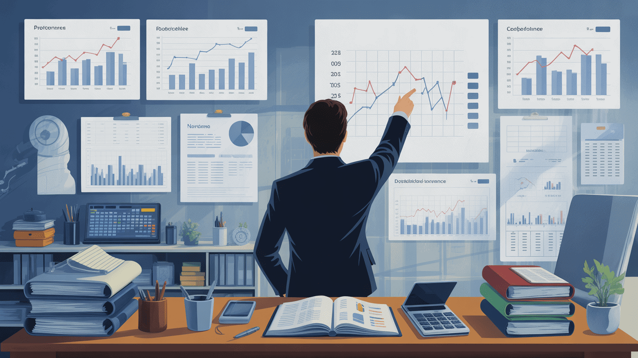 Bureau comptable VTC BVTC avec documents et graphiques