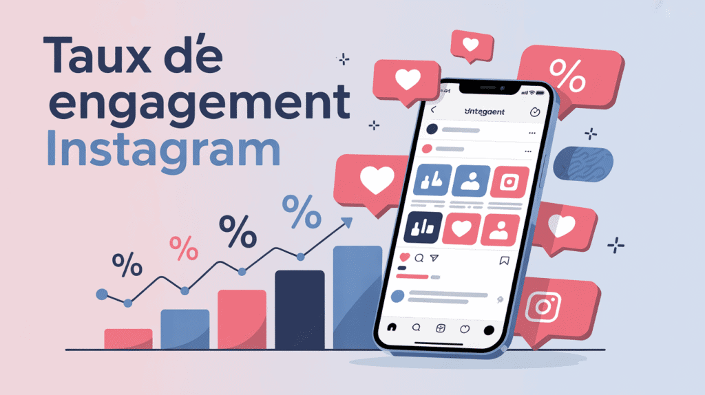 Illustration taux d'engagement Instagram smartphone et icônes