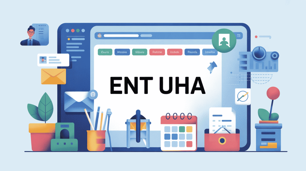 Illustration du portail ent uha et icônes numériques