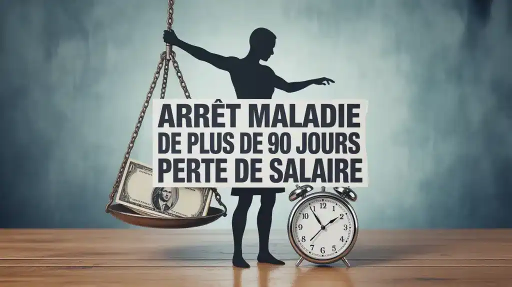 illustration arrêt maladie de plus de 90 jours perte de salaire silhouette porte-monnaie horloge