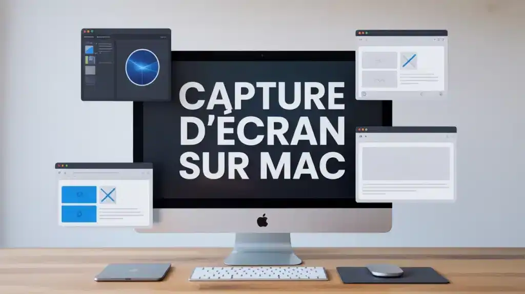 Illustration capture d écran sur Mac avec fenêtres flottantes