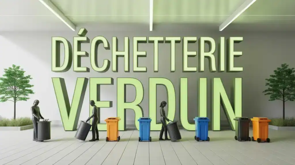Illustration de la déchetterie Verdun avec habitants triant déchets