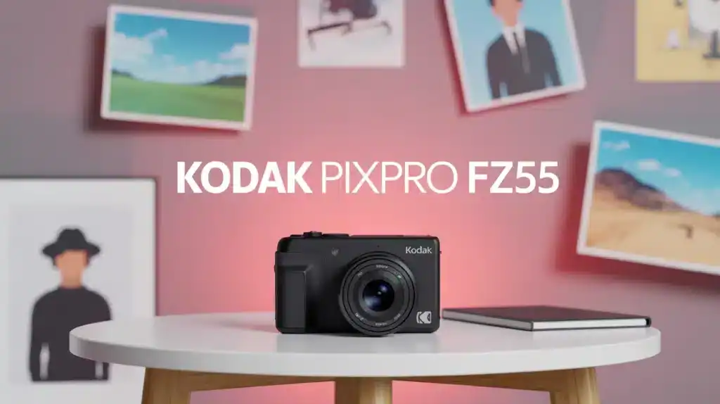 Appareil photo Kodak Pixpro FZ55 sur table minimaliste