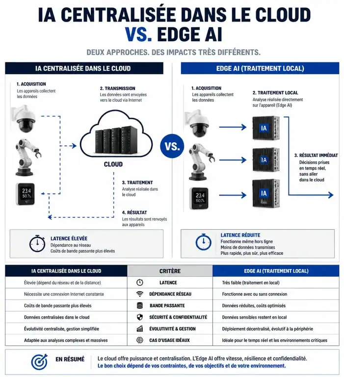 Comparatif entre l'IA dans le cloud et l'Edge AI pour comprendre l'architecture de l'artificial intelligence at the edge