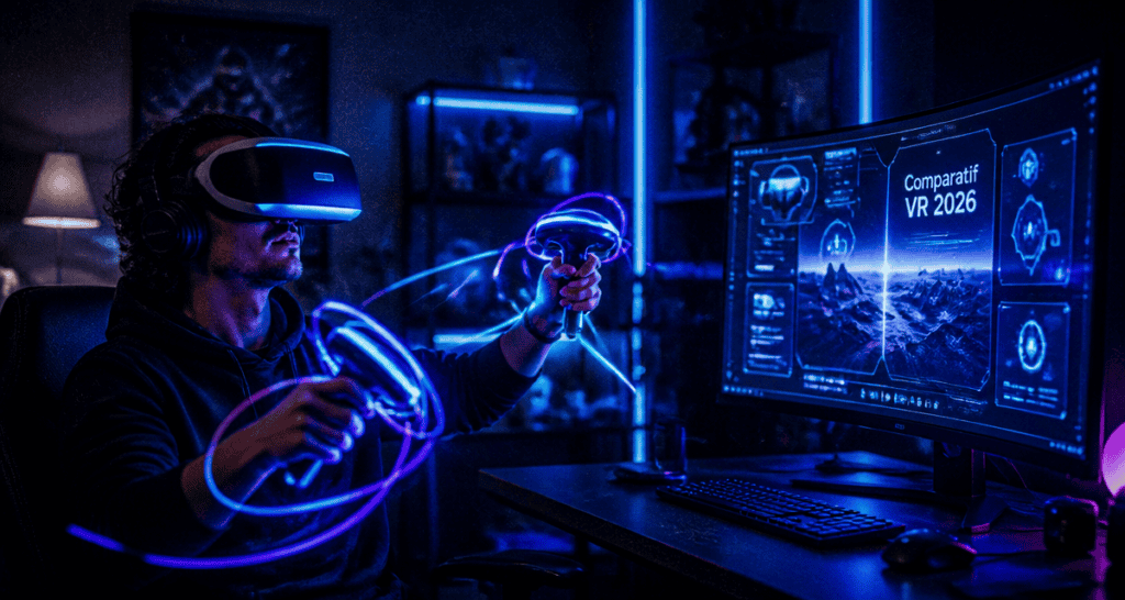 meilleur casque vr pc et autonome dans un salon moderne