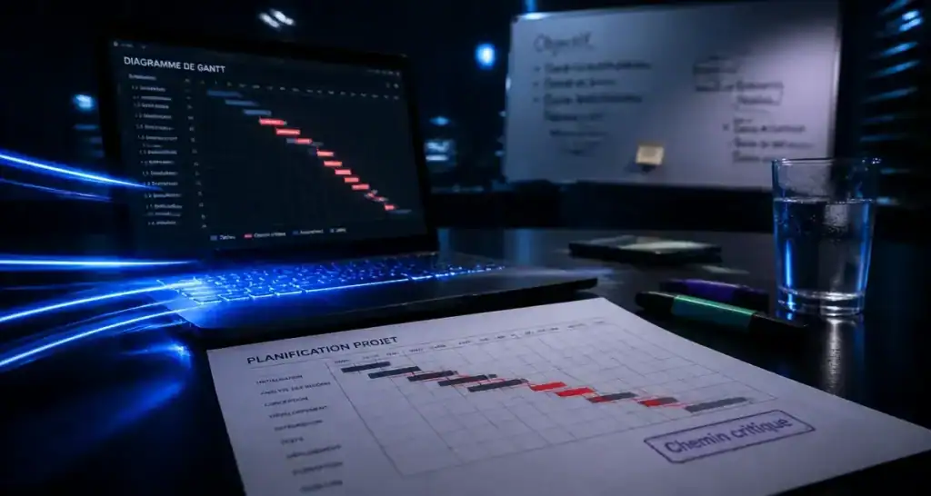 Chemin critique Gantt pour repérer les tâches qui décalent la date de fin