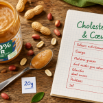 beurre de cacahuete et cholesterol sur table avec carnet