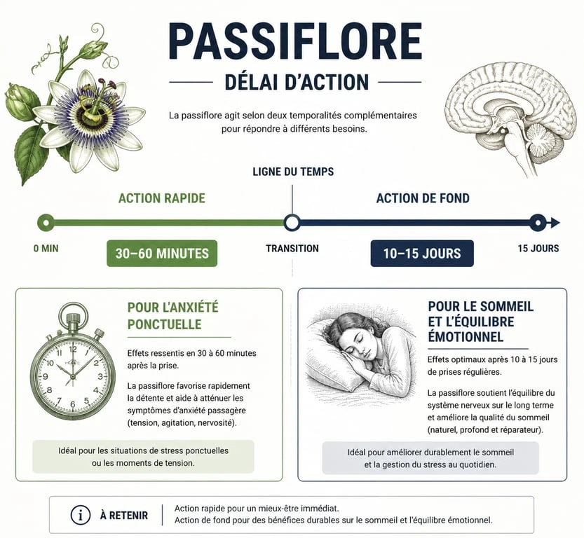 Infographie délai d'action passiflore effet au bout de combien de temps