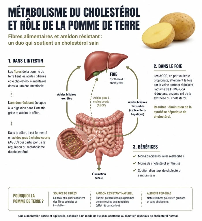 Infographie sur les bienfaits de la pomme de terre et son impact sur le cholestérol sanguin