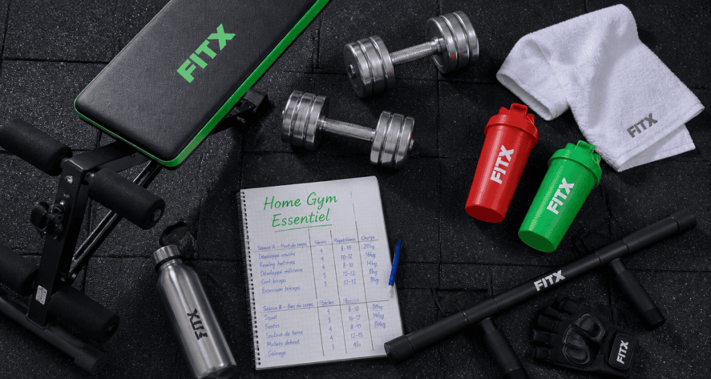 Équipements pour musculation à domicile vue du dessus