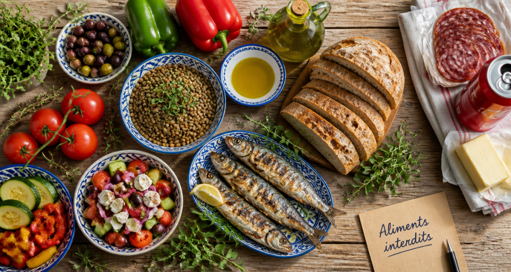 regime cretois aliments interdits vue table aliments