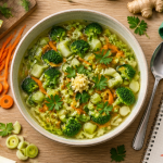 soupe detox ventre plat bol légumes verts et carottes