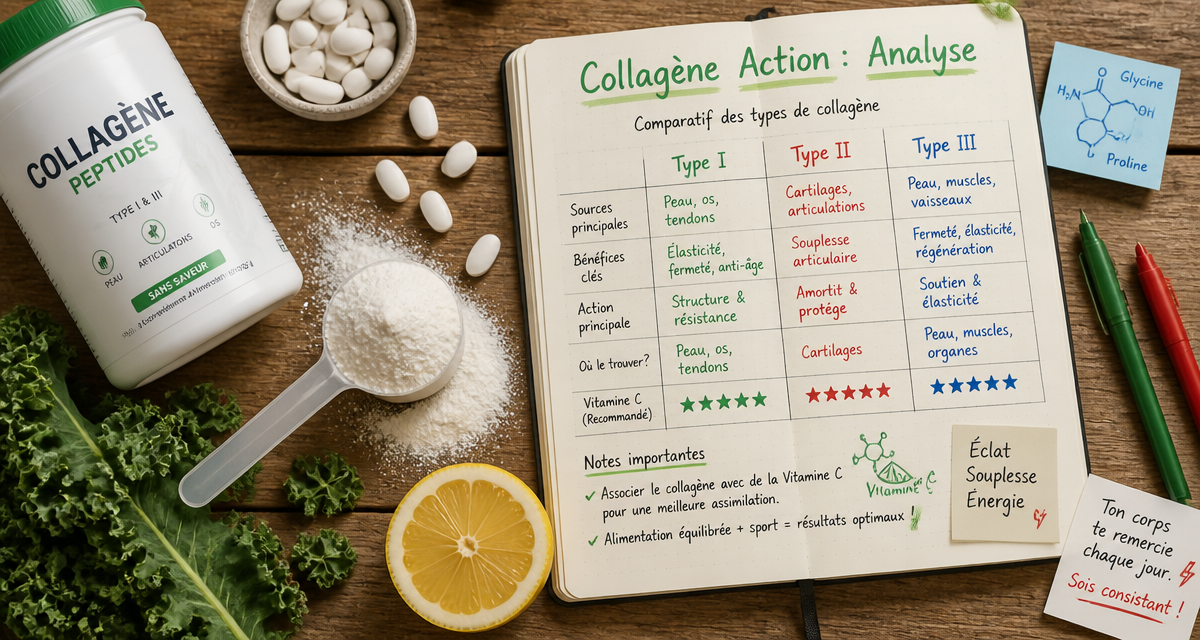 collagene de chez action avis poudre et comprimés sur table