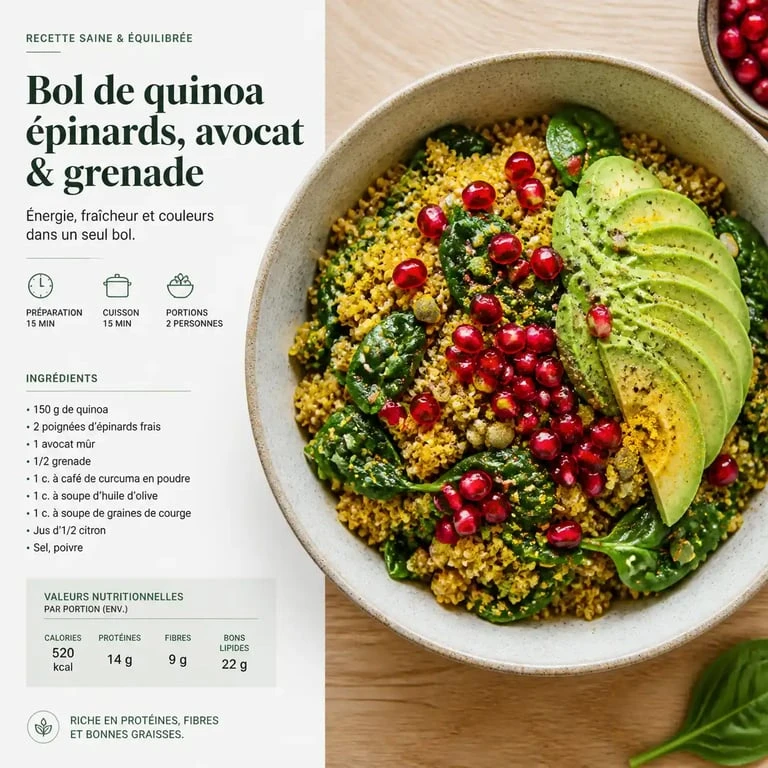 Bol de quinoa aux épices et avocat, une recette saine pour maigrir le ventre.
