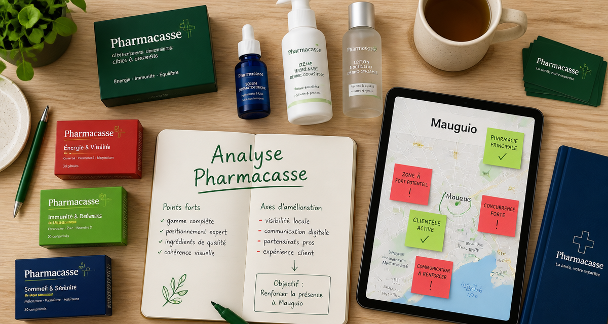 pharmacasse avis flat-lay produits carnet carte