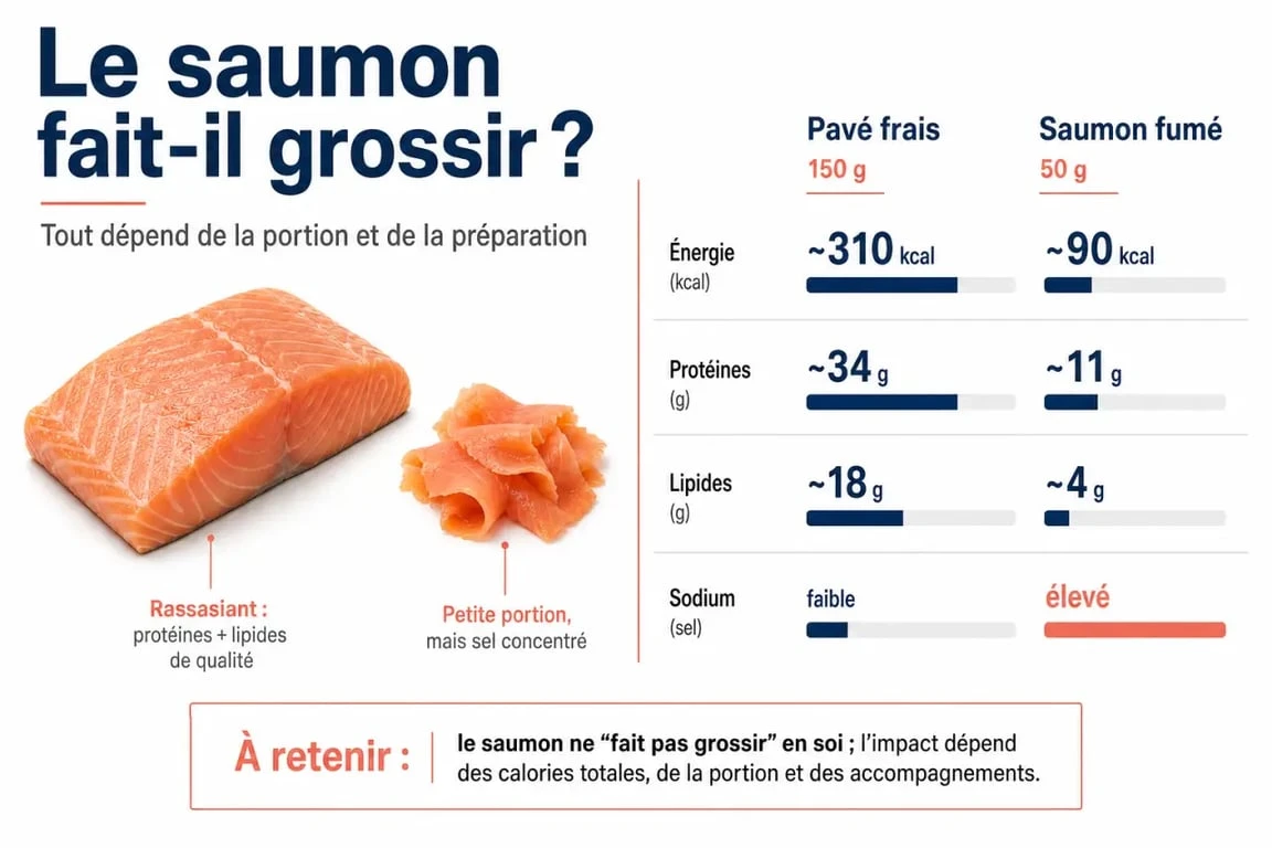 Le saumon fait il grossir : infographie sur les calories, protéines et lipides du saumon